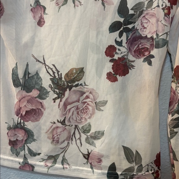 SHEIN Floral Long Sleeve Top - Cream and Pink - Picture 2 of 4